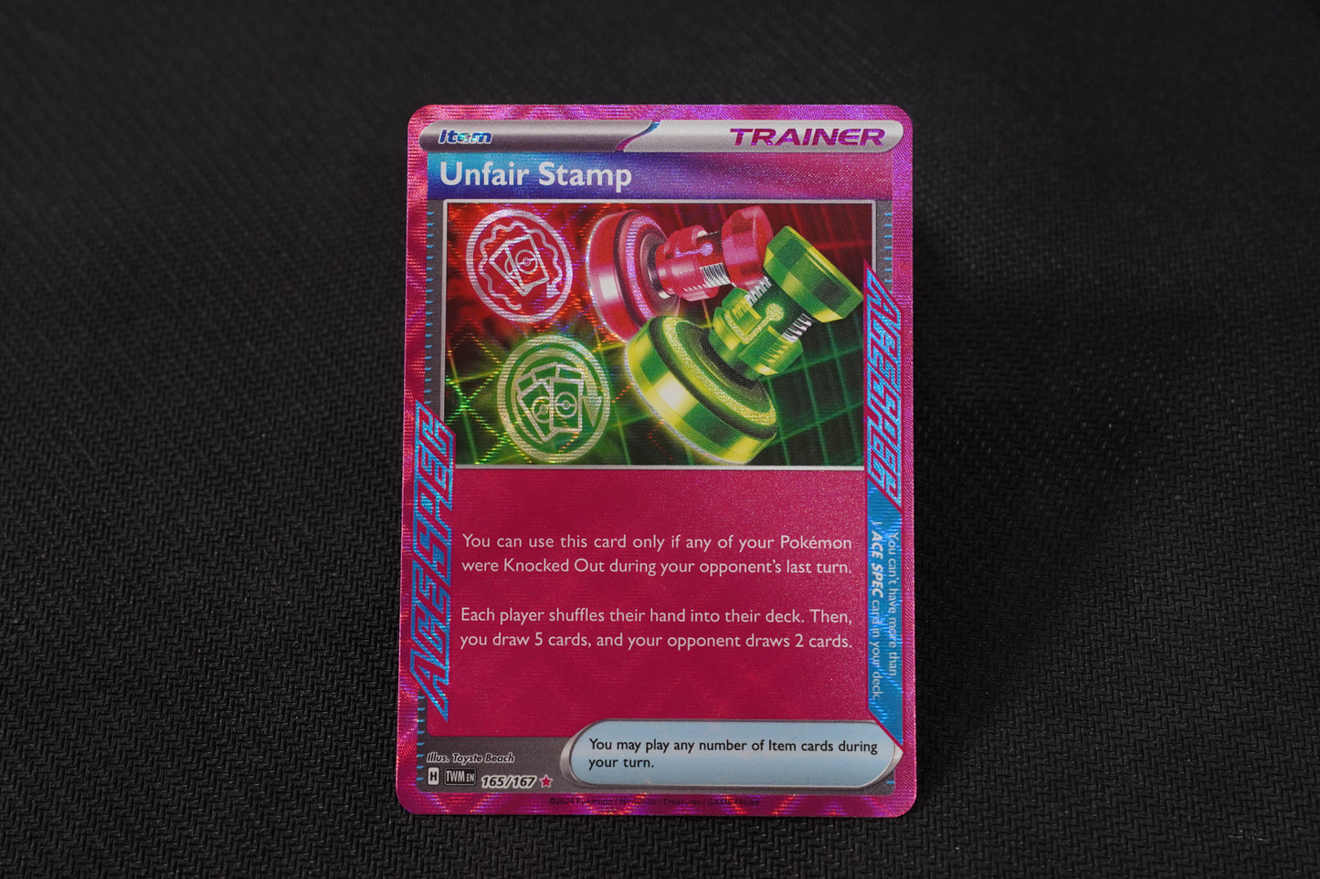 Unfair Stamp 165/167 Twilight Masquerade ACE Rare Holo TCG Pokémon Card - Near Mint