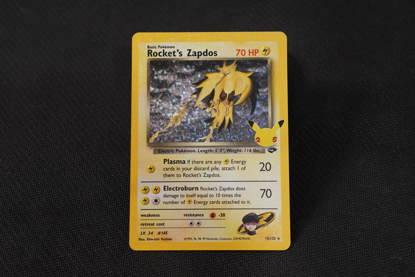 Rocket's Zapdos 15/132 Celebrations Holo Classic Collection TCG Pokémon Card - Lightly Played