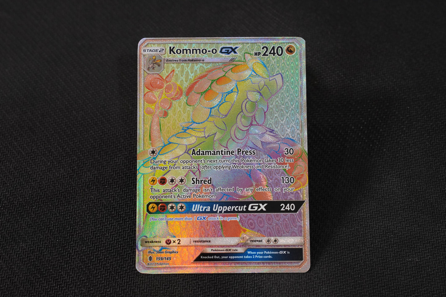 Kommo-o GX 159/145 Guardians Rising Holo Full Art Rainbow TCG Pokémon Card - Lightly Played